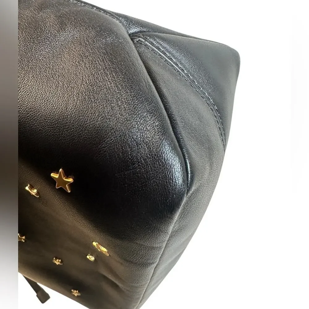 Tory Burch Black Leather Tote Bag with Gold Star Accents